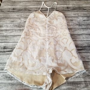 Keepsake White Lace Overlay Romper Tank Tan